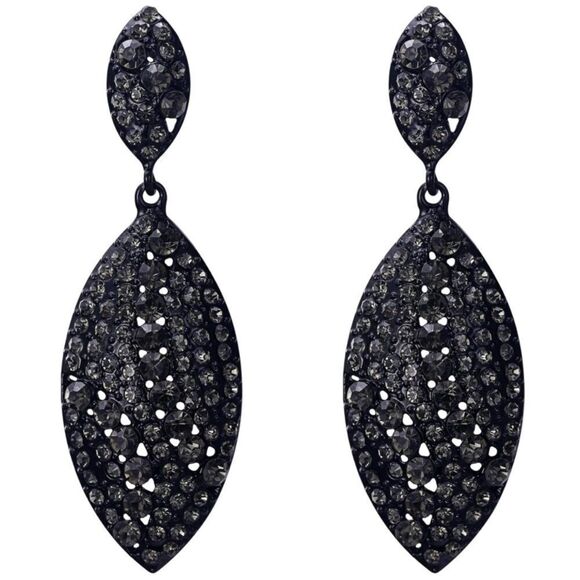 BijouStudios Earrings Jewelry - Carbon Black with Black Onyx Crystal Double Leaf Chandelier Post Back Earrings